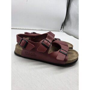 Birki's Sandals Shoes Womens Size 7 Red lemans Leather Double Strap Made Germany